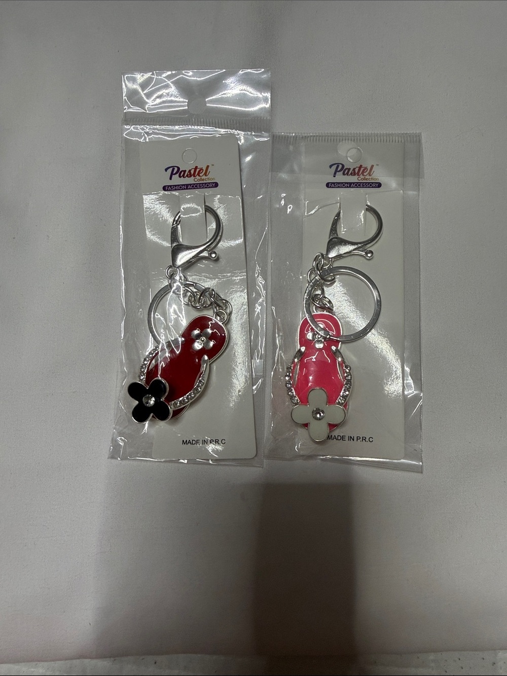 Set of 2 Pastel Pink Flip Flop Keychain with Flower Charm